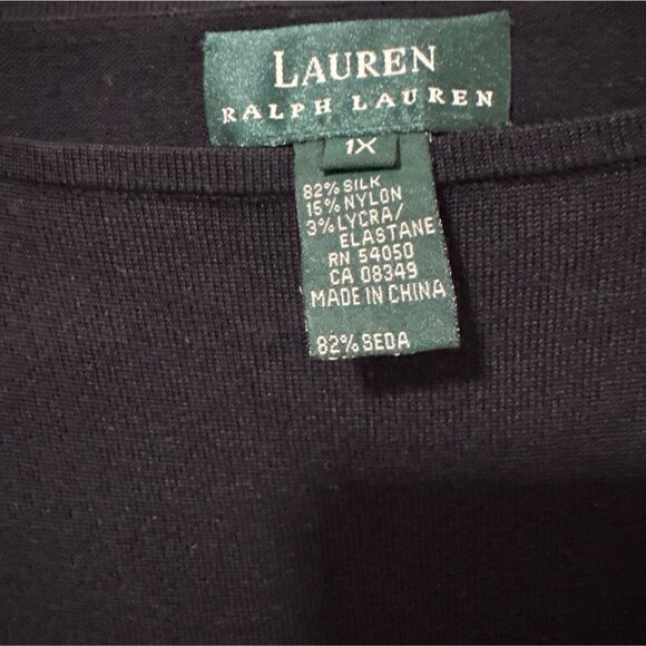 Ralph Lauren Silk Blend Knit 3/4 Sleeve Top 1X Black Classic NWT MSRP $119 - Picture 3 of 5